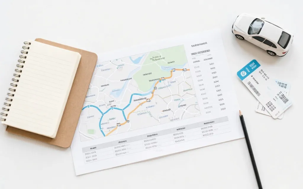 旅行预算表与地图上的路线规划，体现世界杯多城市行程的成本控制